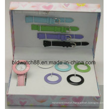 Promotion Japan Movement Watch Gift Set with Changeable Straps and Rings